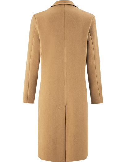 Camel Long Wool Cashmere Overcoat Hidden Buttons