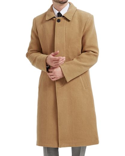 Camel Long Wool Cashmere Overcoat Hidden Buttons