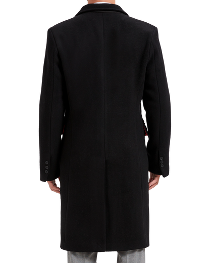 Black Wool Cashmere Bond Overcoat Red Lining