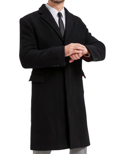 Black Wool Cashmere Bond Overcoat Red Lining