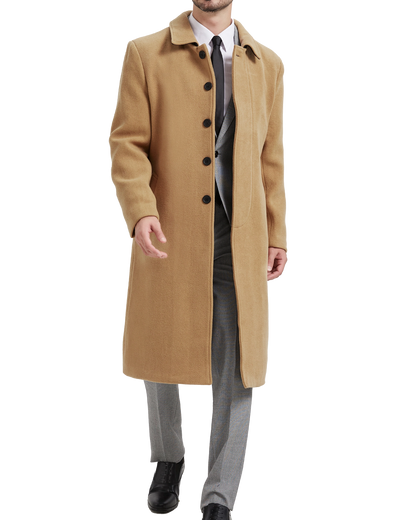 Camel Long Wool Cashmere Overcoat Hidden Buttons