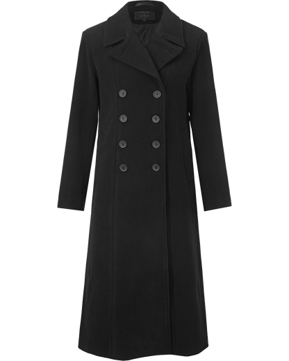 Womens Black Double Breasted Wool Overcoat