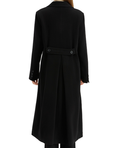 Womens Black Double Breasted Wool Overcoat