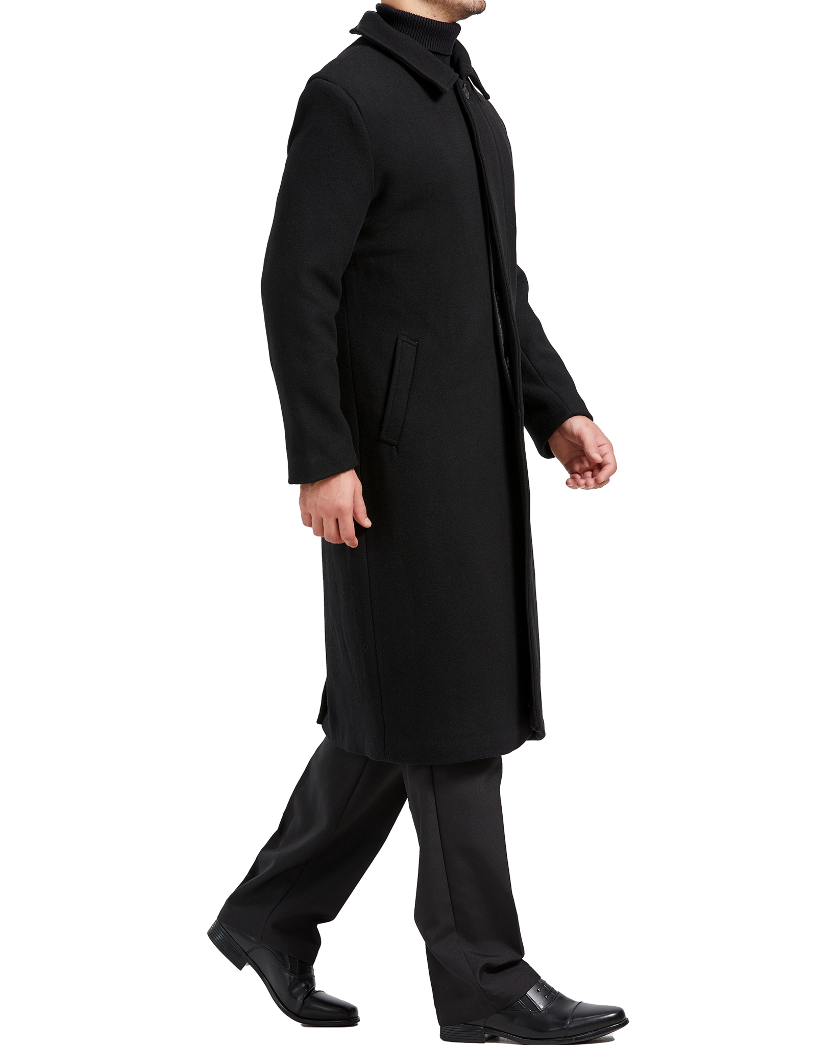 Black Long Wool Cashmere Overcoat Hidden Buttons - The Platinum Tailor
