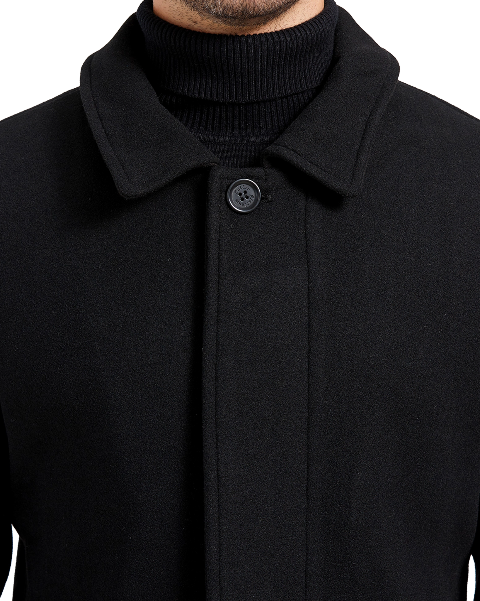 Black Long Wool Cashmere Overcoat Hidden Buttons - The Platinum Tailor