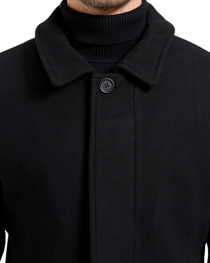 Black Long Wool Cashmere Overcoat Hidden Buttons - The Platinum Tailor