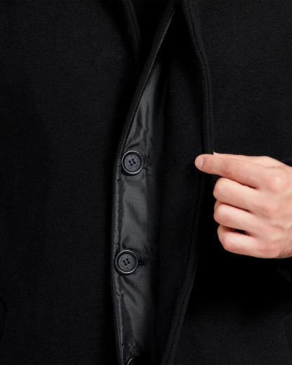 Black Long Wool Cashmere Overcoat Hidden Buttons - The Platinum Tailor
