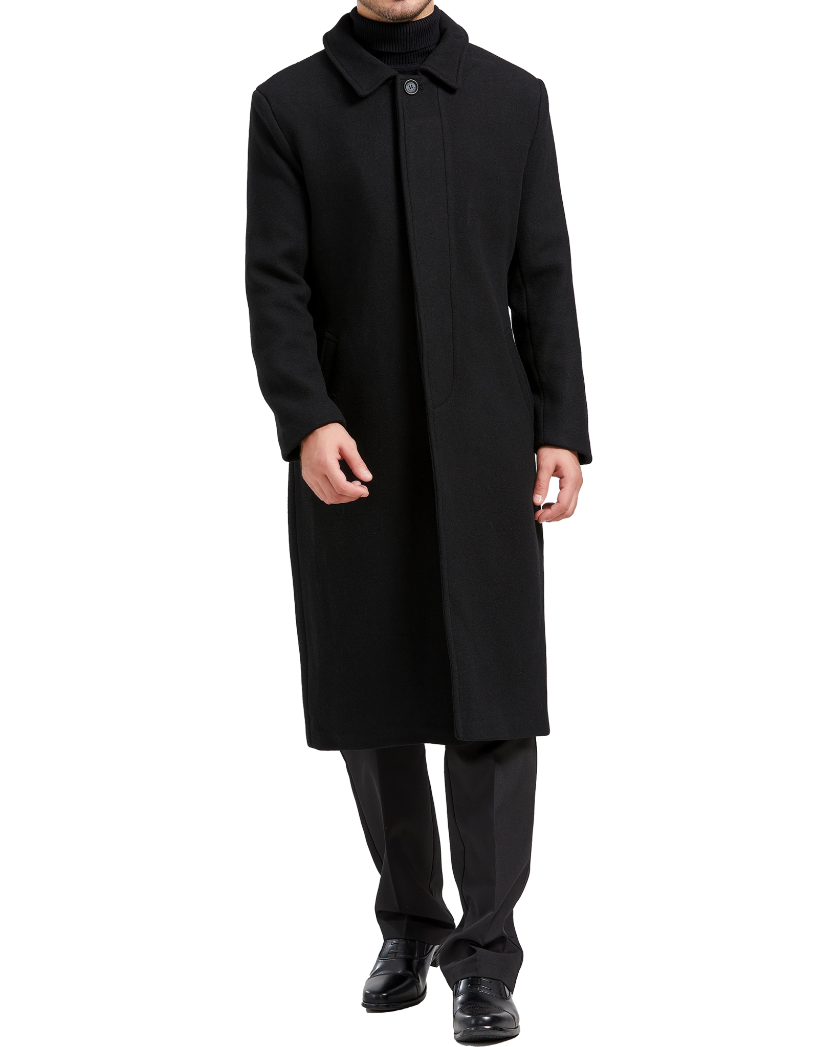Black Long Wool Cashmere Overcoat Hidden Buttons - The Platinum Tailor