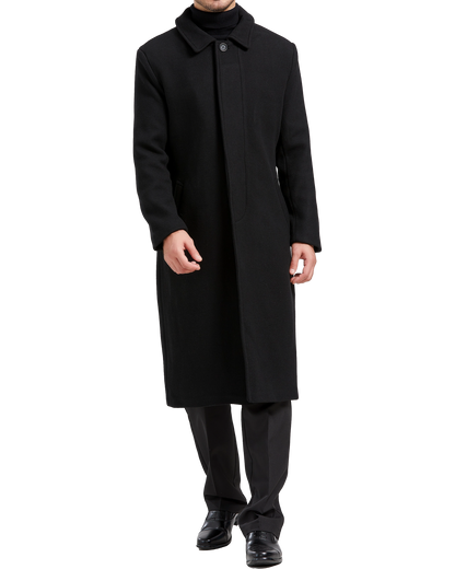 Black Long Wool Cashmere Overcoat Hidden Buttons - The Platinum Tailor