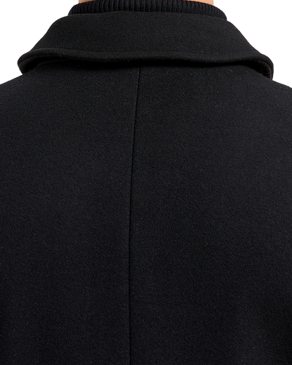 Black Long Wool Cashmere Overcoat Hidden Buttons - The Platinum Tailor