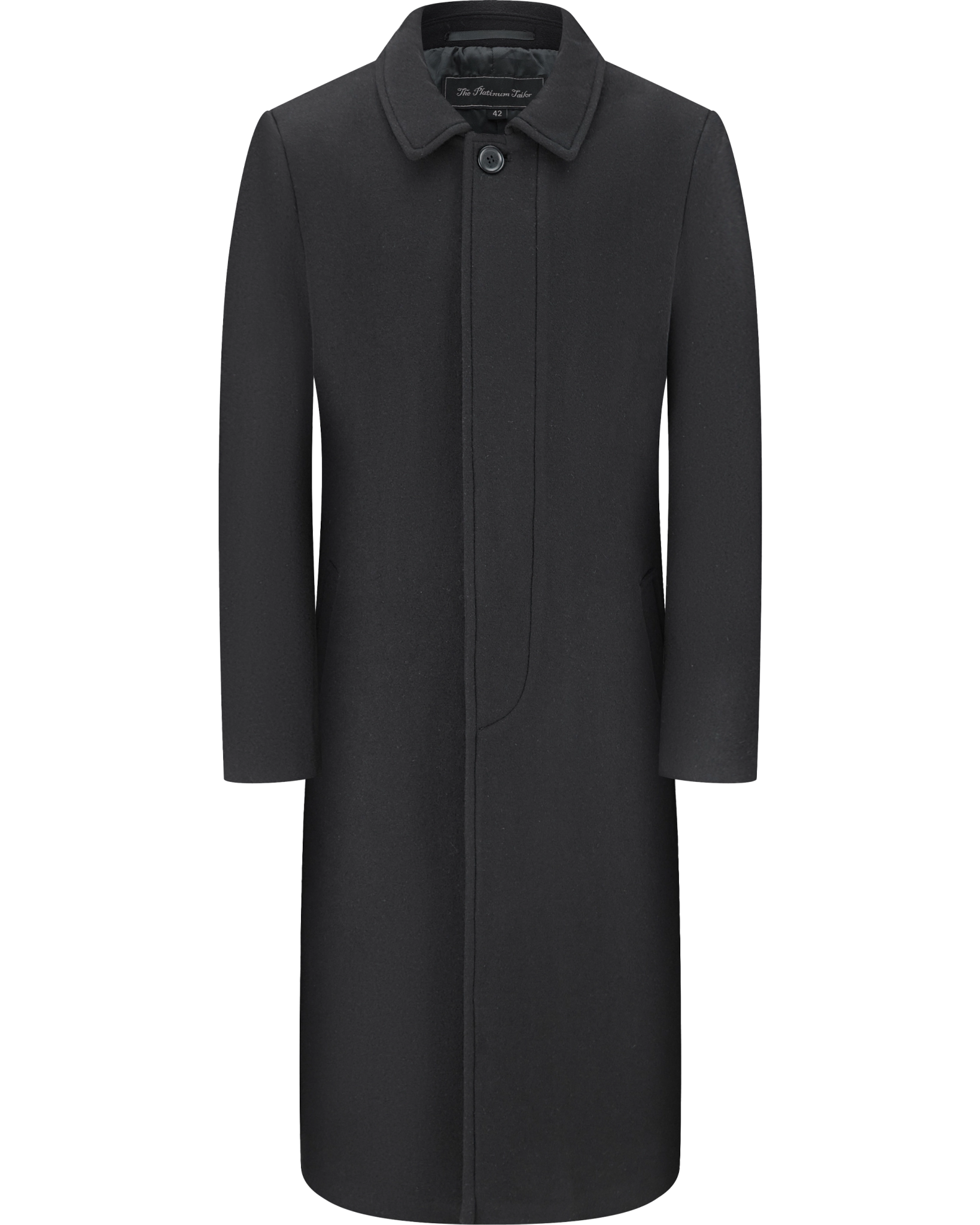 Black Long Wool Cashmere Overcoat Hidden Buttons - The Platinum Tailor
