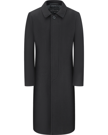 Black Long Wool Cashmere Overcoat Hidden Buttons - The Platinum Tailor