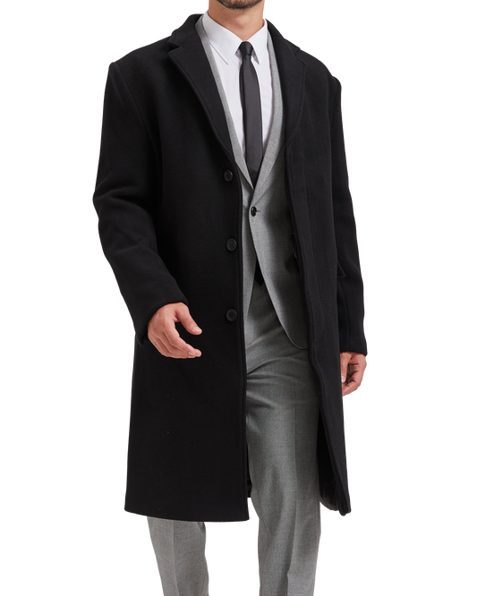 Black Wool Cashmere Bond Overcoat Black Lining - The Platinum Tailor