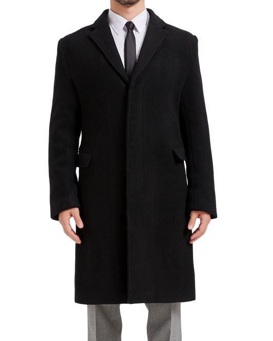 Black Wool Cashmere Bond Overcoat Red Lining - The Platinum Tailor
