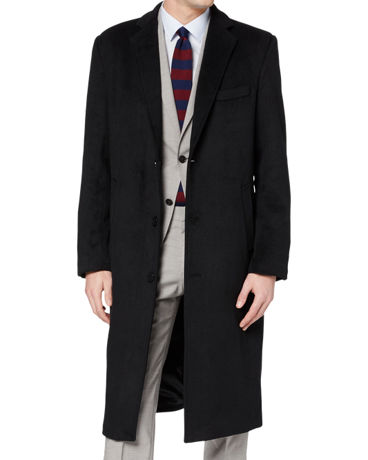 Black Wool Cashmere Long Overcoat - The Platinum Tailor