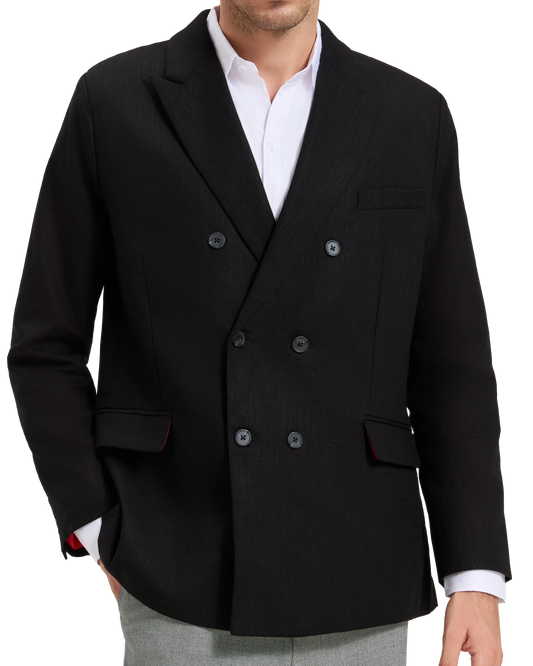 Men's Black Linen Double Breasted Blazer