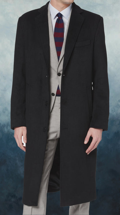 Black Wool Cashmere Long Overcoat