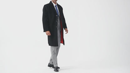 Black Wool Cashmere Bond Overcoat Red Lining